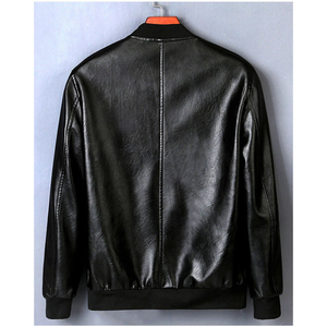 ODM Men's Black Genuine Leather Coated Stand Collar Breathable <b>Sherpa</b> <b>Lined</b> Streetwear Vintage Varsity Jacket Stylish for Winter - Product Image 6