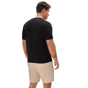 T-shirt décontracté pour homme en coton 100% respirant, tricoté, noir et beige, col rond, manches courtes, style streetwear, idéal pour l'été, écologique - Product Image 2