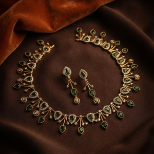 Elegante Juego de Collar con Colgante de Piedra Verde Artificial Chapado en Oro y Pendientes a Juego para Mujer, Joyería Étnica para Fiestas - Product Image 4