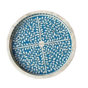 MidnightBloom Bone Inlay Tray | Black <b>White</b> Abstract Pattern Contemporary Elegant Serving Tabletop Vase UNIQUE CRAFT INDIA Decor - Product Image 2