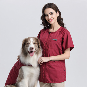 Short Sleeves Pet Grooming Smock with Zipper Waterproof Hair Resistant and Bleach Resistant Tops - Product Image 2