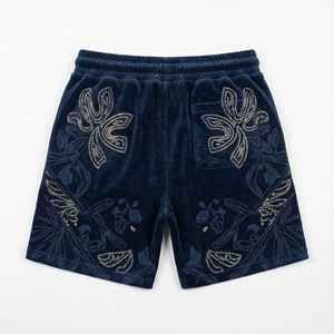 Men's Rhinestone Velvet Shorts Heavyweight Solid Eco Friendly Windproof Breathable Quick Dry <b>Mid</b> Waist Drawstring Knitted Front - Product Image 2