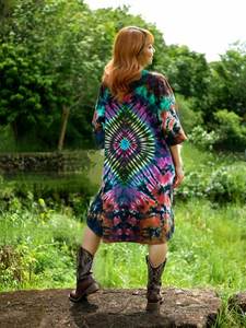Beautiful Elegant Handmade Indian Viscose <b>Kaftan</b> Women Three Quarter Sleeve Long Maxi Tie Dye Straight <b>Summer</b> Gift Her Wholesale - Product Image 5