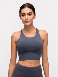 Women Longline Sports Bra Criss <b>Cross</b> Strappy Back Yoga Crop <b>Top</b> Ladder Cutout Gym Workout Tank Padding Activewear Blanks - Product Image 1