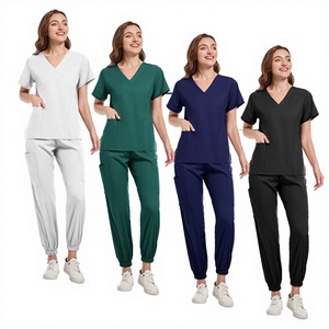 Wholesale Hospital V-neck Nurse <b>Doctor</b> Scrubs Top Pants OEM Custom Logo Medical Knitted Polyester/Spandex Scrubs <b>Set</b> Uniform - Product Image 2