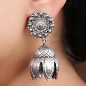 ARTS JEWELS Oxidized <b>Silver</b> Antique Brass Fancy Ethnic Bezel <b>Set</b> Drop <b>Earrings</b> Women's Anniversary Gift Indai - Product Image 2