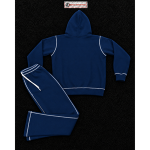Ensemble de survêtement bleu marine personnalisé pour homme – Hoodie imprimé à fermeture éclair et pantalon de jogging – Tenue décontractée streetwear et sportswear deux pièces tendance - Product Image 6