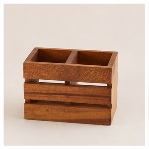 Premium Handcrafted Wood Cutlery Holder 2-Compartment <b>Kitchen</b> Utensil Organizer and Rustic Flatware <b>Caddy</b> For Dining Tableware - Product Image 3