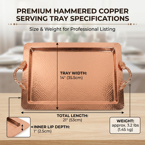 Handmade Hammered Copper Serving Tray with Brass Handles Large Rectangular Food Platter Wholesale Home Hotel Restaurant - Product Image 5