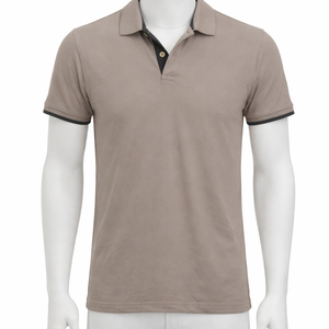 Chemise décontractée pour homme en jersey de coton uni à manches courtes avec bordure contrastante, coupe ajustée, respirante, vente en gros - Product Image 1