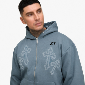 Survêtements pour hommes à marque privée : sweats à capuche entièrement zippés et pantalons de jogging en coton épais brodé, style streetwear, fabricant OEM - Product Image 3