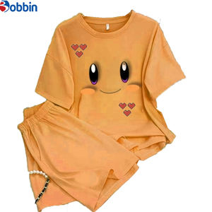 Ensemble 2 pièces personnalisé pour femme, nouvelle mode estivale, t-shirt et short de survêtement imprimés à motif dessin animé mignon, tenue décontractée ample - Product Image 3