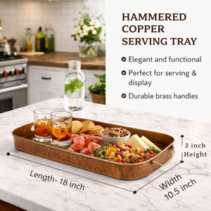 <b>Large</b> Hammered Copper <b>Tray</b> with Handles 18 Inch Rectangular, Handmade Copper <b>Serving</b> Platter for Kitchen Dining & Home Decor - Product Image 5