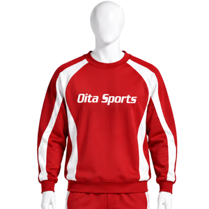 <b>Red</b> Crew Neck Panel <b>Sweatshirt</b> <b>Men</b> Long Sleeve Color Block Pullover Athletic Training Casual Fitness Sportswear Custom Wholesale - Product Image 1