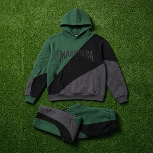 Mens Green <b>Black</b> Gray Quilted Tracksuit Set <b>Zip</b> Up <b>Hoodie</b> Jacket Wide Leg Pants Custom Streetwear Sportswear - Product Image 5