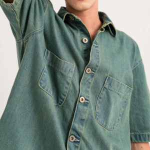 Camisas de mezclilla casuales de hombre al por mayor, personalizadas, de manga larga, con botones, de color liso, estilo streetwear para fiestas de otoño - Product Image 5