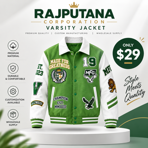 Chaqueta Varsity para Hombre con Mangas de Cuero, Parches Bordados, Chaqueta Varsity de Béisbol con Frente de Lana - Product Image 1