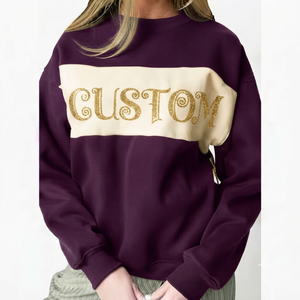 Sweat-shirt surdimensionné à col rond pour femme avec impression de paillettes personnalisée, 100% coton tricoté, style automne, manches longues, motif lettres - Product Image 1