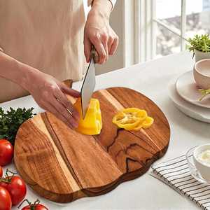 Pumpkin <b>Shaped</b> Wooden Serving Tray Checkered Butcher <b>Block</b> Chopping Board.Solid Wood Kitchen Organizer - Product Image 1