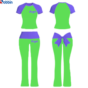 Conjunto de Verano de 2 Piezas para Mujer con Logotipo Personalizado, Diseño de Lazo, Manga Corta, Cintura Plegable y Pantalones Acampanados, en Algodón Ecológico - Product Image 5