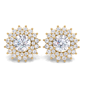 IGI Certified Lab Grown Diamond Round Double Halo Cluster Stud <b>Earrings</b> 14K Yellow / White / Rose Gold Flower Halo <b>Earrings</b> - Product Image 5