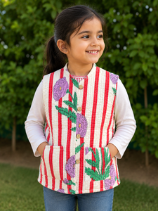 Veste en coton matelassée à motifs imprimés faite à la main pour enfants |   Gilet sans manches à fleurs pour enfants - Product Image 1