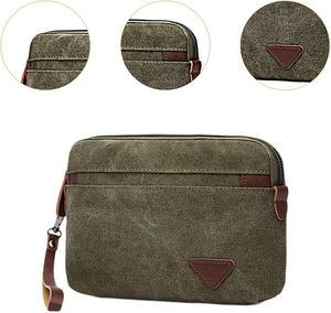 Fazmax Corporation Olive Green Canvas Clutch with Brown Leather Trim and Wrist Strap <b>Zip</b> Around <b>Wallet</b> Model A47 - Product Image 6