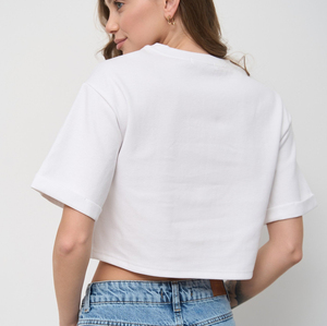 Camiseta Corta de Algodón 100% Ecológico para Mujer al por Mayor con Logo Personalizado, Ajuste Holgado, Hombro Caído, Secado Rápido - Product Image 2