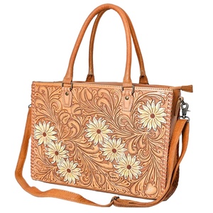 Genuine Leather Sunflower Hand Tooled Design Shoulder Bag Western Style Cowgirl Bag Custom Made Women <b>Tote</b> Bag Top Supplier - Product Image 2