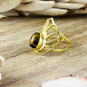 Trendy Design Boho Crown <b>Tiger</b> <b>Eye</b> <b>Rings</b> Tribal Brass <b>Rings</b> for Women 18k Gold Plated Statement Crown <b>Ring</b> for Wholesale/OEM/ODM - Product Image 3