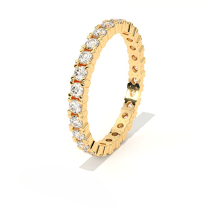 Anillo de Eternidad Aarinya con Diamante Cultivado en Laboratorio, Chapado en Oro de 14K, Certificado IGI, Corte Brillante Redondo, Montura Compartida, Resplandor Dorado - Product Image 3