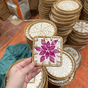Rattan <b>Coasters</b> and place mats mother of pearl inlay handmade rattan shell material for drink <b>coaster</b> set table use Square shape - Product Image 2