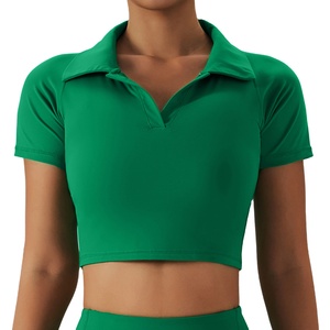เสื้อโปโลสำหรับผู้หญิงเสื้อกีฬาเสื้อครอปท็อปเสื้อโปโลสีพื้นใส่เล่นกอล์ฟ - Product Image 5