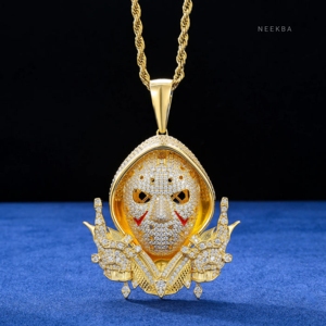 จี้หน้ากากเจสัน - จี้เงินแท้ 925 ประดับมอสซาไนต์, จี้หน้ากากสยองขวัญประดับมอสซาไนต์, เครื่องประดับฮิปฮอปสยองขวัญประดับมอสซาไนต์ - Product Image 3