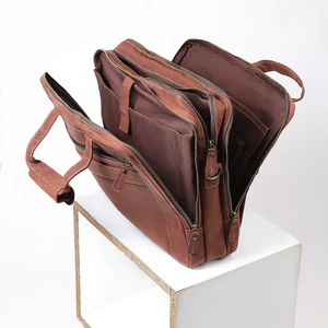 Leather <b>Laptop</b> Briefcase Classic Brown Shoulder Bag Large Capacity Handle Closure for Men Office Use - Office <b>Laptop</b> Leather bag - Product Image 3