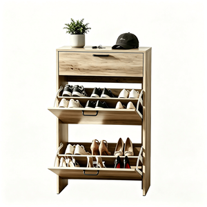 Scarpiera Moderna Salvaspazio Grigio Lavato Stile Fattoria con 3 Cassetti e Anta a Ribalta - Product Image 2