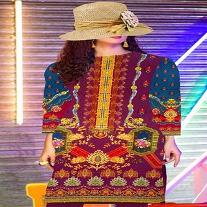 AF Fabrics Vestido cosido de 1 pieza de alta calidad Hermosas camisas de césped con estampado digital elegante para damas hechas de lino de algodón - Product Image 6