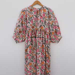 Beautiful floral Cotton Block Printed dress Dress For Casual wear Hand Block Printed Dress - Product Image 2