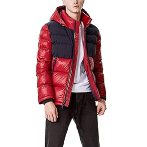 Blouson matelassé en laine et nylon noir pour homme The North Face, col à capuche, hiver, techniques de lavage, fermeture éclair, service OEM, logo frontal - Product Image 3