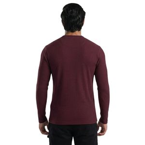Men's Maroon Solid <b>Cloud</b> Warm Tee Soft Lightweight Crew <b>Neck</b> Long Sleeve Fitness Gym Training Workout Performance 180g - Product Image 2