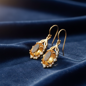 Handmade 5 Inch Yellow Hydro Oval Earrings | 925 Sterling <b>Silver</b> with 18K Gold Plating | <b>Wedding</b> Party Wear Small Earring - Product Image 4