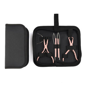 Stainless Steel Hair Extension <b>Tools</b> <b>Kit</b> Microlink Pliers with Non Slip Handles Hair Beading <b>Tool</b> Pulling Hook Pink Color - Product Image 1