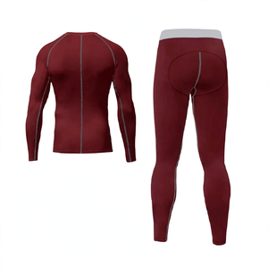 Ropa Deportiva para Hombre, Color Borgoña, Manga Larga, de Secado Rápido, Transpirable, de Primera Calidad, para Gimnasio, 2 Piezas, para Entrenamiento Físico - Product Image 2