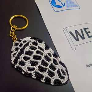 Handmade Bohemian Black White Seed Beads Decorative Chain with Still <b>Life</b> Pattern Attached Handbag Zipper <b>Ring</b> for Gifting Use - Product Image 5