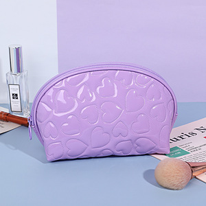 Pink Heart Pattern PU Cosmetic Bag Medium Size Zipper Closure Portable Makeup <b>Case</b> Lovely Style - Product Image 2