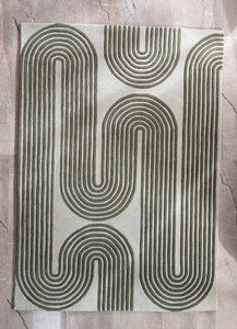 Tapis moderne abstrait tufté rectangulaire vert et blanc en laine et acrylique pour salon avec dos antidérapant en caoutchouc - Product Image 3