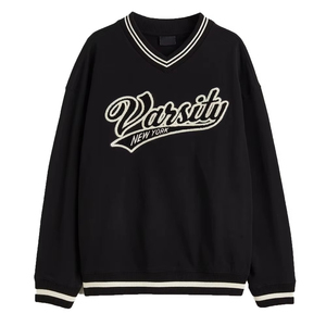 Sweat-shirt unisexe style universitaire avec broderie New York, col en V, pour femme, dernier style, tricoté, manches longues, 100% coton, anti-plis - Product Image 1