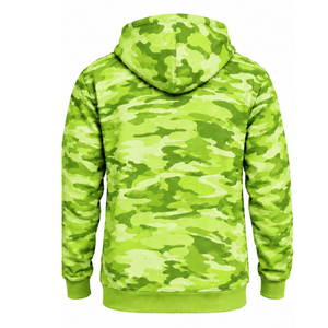 Sweat à capuche camouflage vert lime pour homme, imprimé camouflage personnalisé, poche kangourou, cordon de serrage, style décontracté, streetwear athlétique - Product Image 2