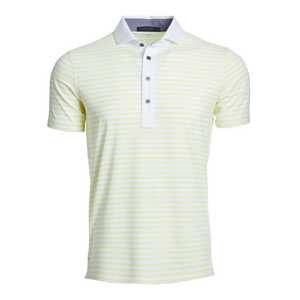 Chemise décontractée pour homme, jaune clair uni, à manches courtes, en maille, coupe classique, avec boutons, 100 % polyester, logo frontal - Product Image 1