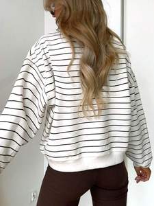 Women's Striped Crewneck Sweatshirt Cotton Fleece Drop Shoulder Rib Cuffs Casual Streetwear Hoodies Private Label OEM Factory - Product Image 3
